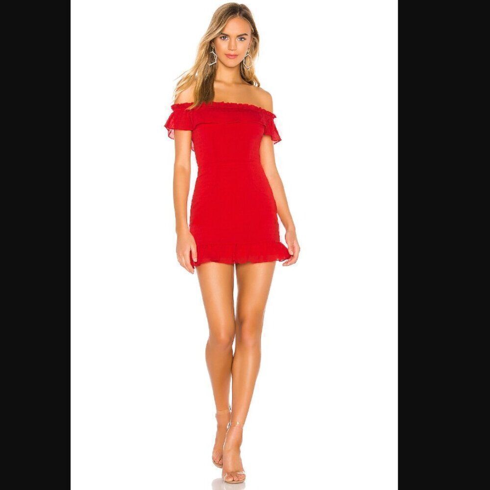 *small tear* NWT Revolve x Superdown Jennifer Ruffle Mini Dress in Red | Size M